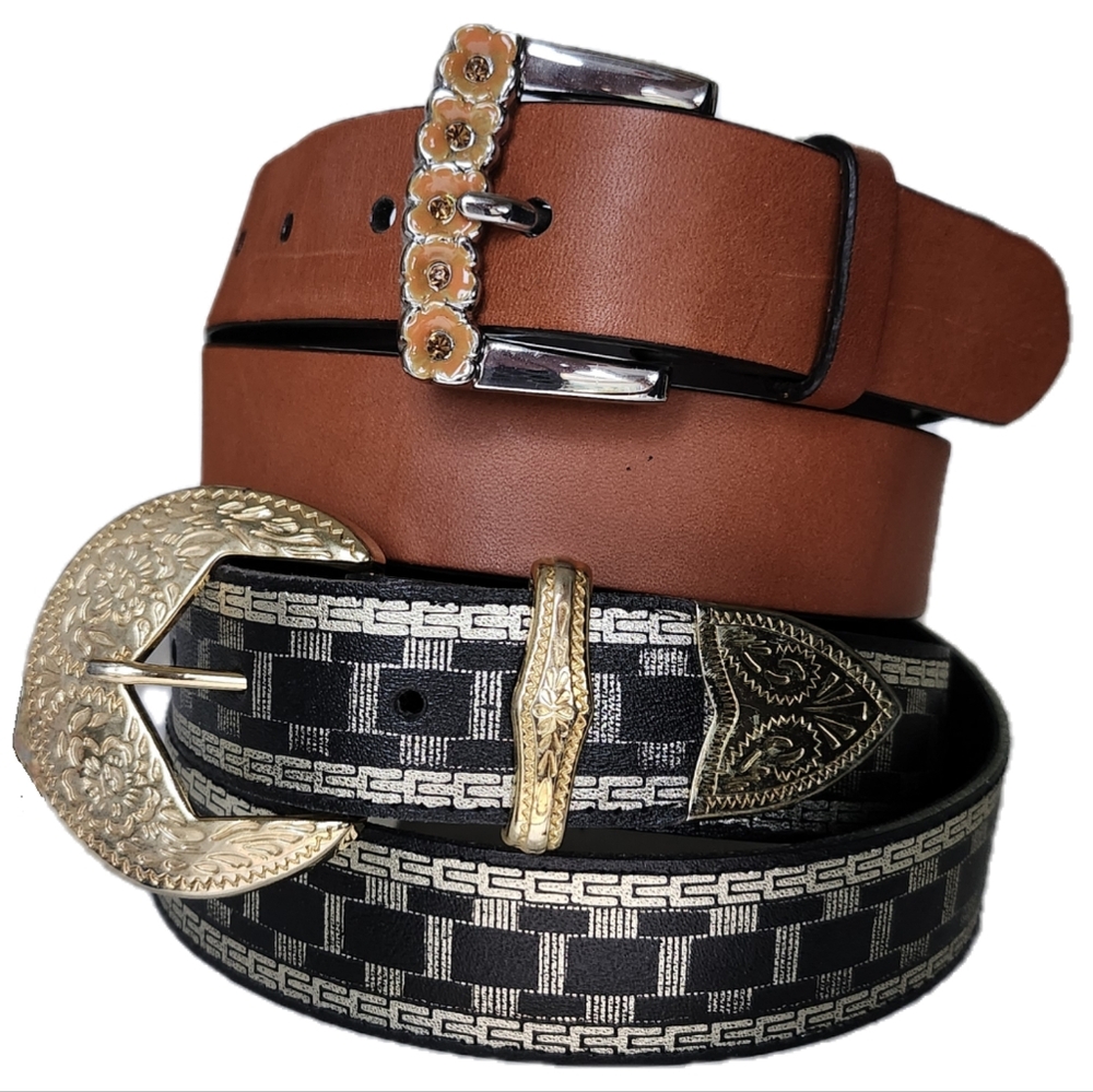 2 fashion belts with decorated buckle
